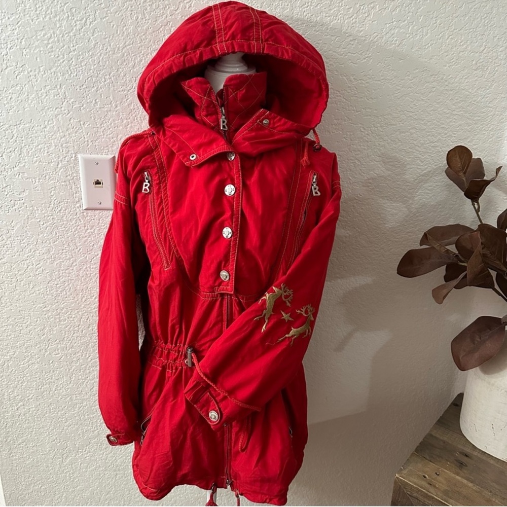 Bogner vintage Embroidered Reindeer Red Jacket Hoodie
size 8